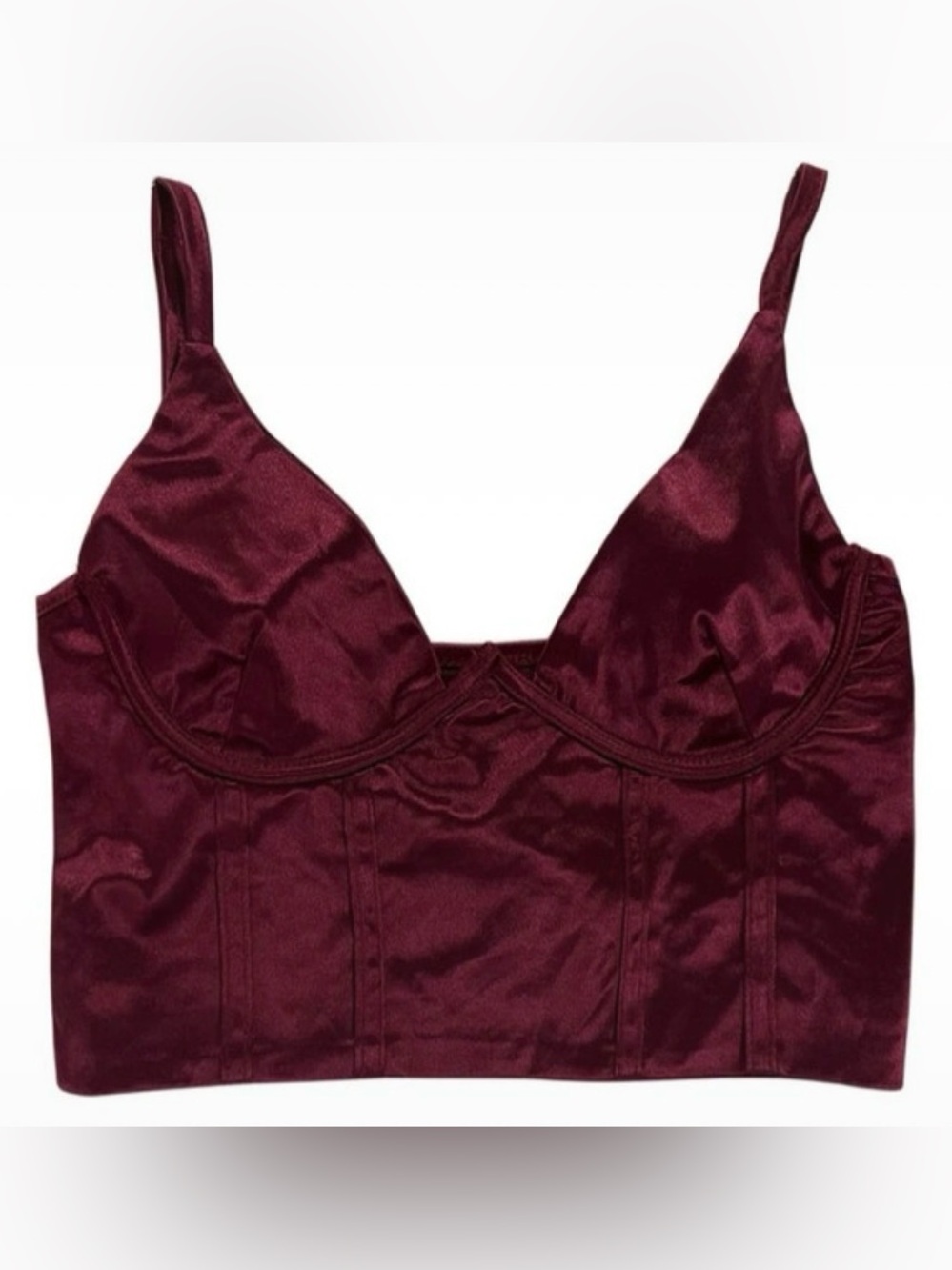 Burgundy Satin Bustier Corset Top Adjustable Straps Size S